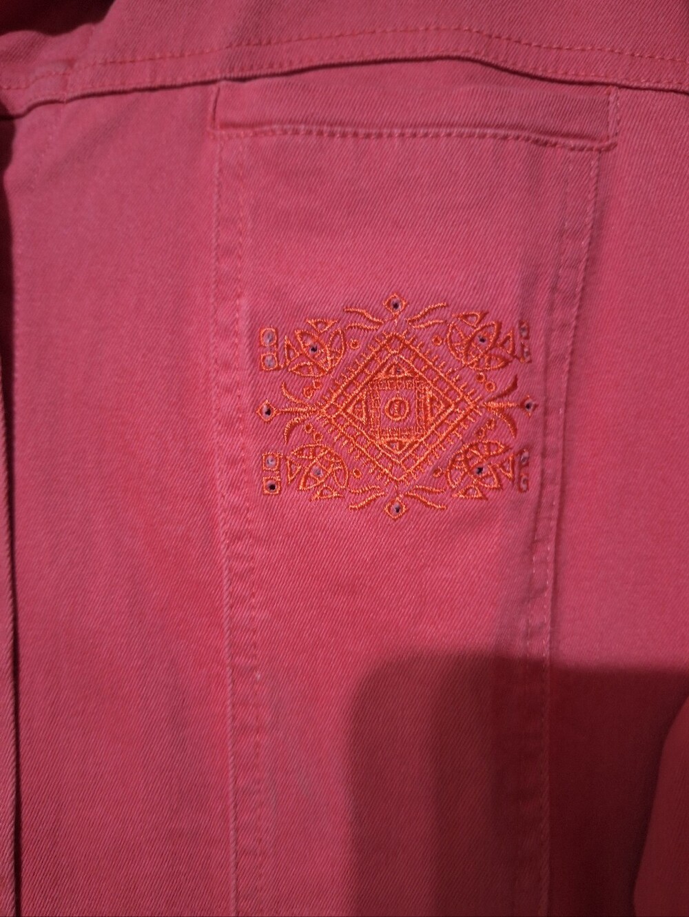 Simon Chang Coral Embroidered Denim Jacket Size 16 - Picture 4 of 13